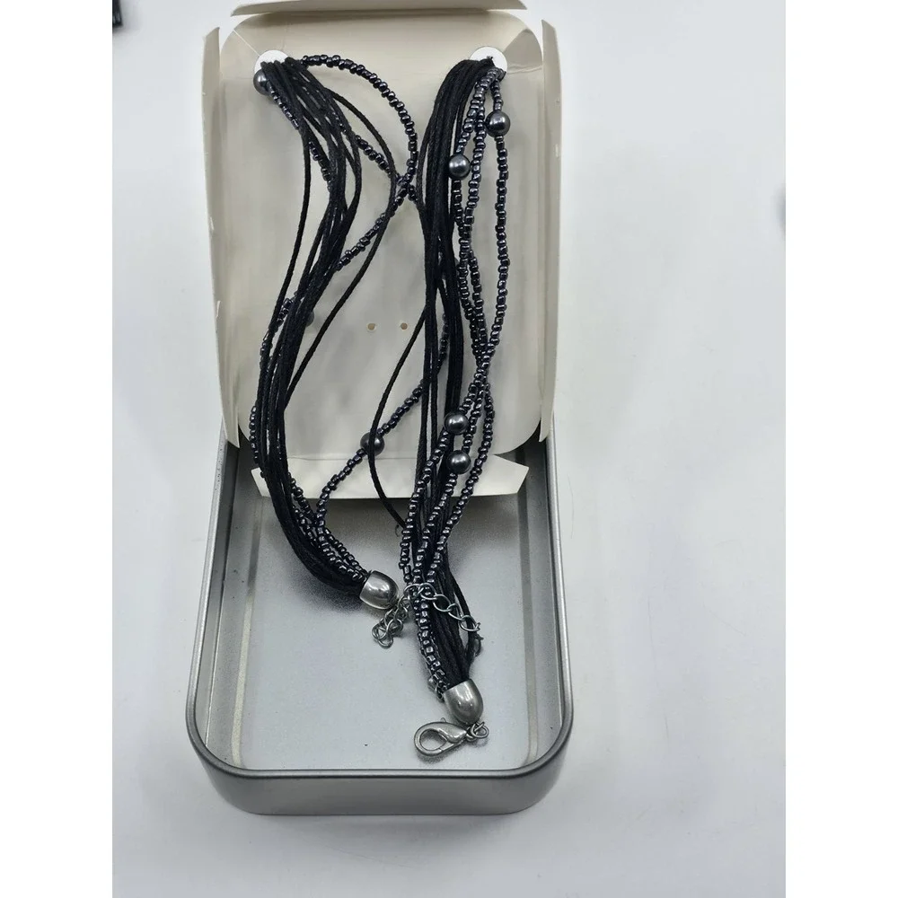 Surfer's Creed Abalone Mother of Pearl‎ Pendant Necklace Black Cord Tin Box